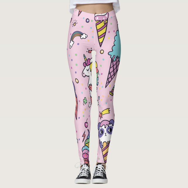 Cute Animal Ice Cream Cones Leggings (Front)