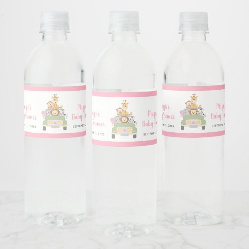 Cute Animal Jungle Safari Pink Baby Girl Shower Water Bottle Label