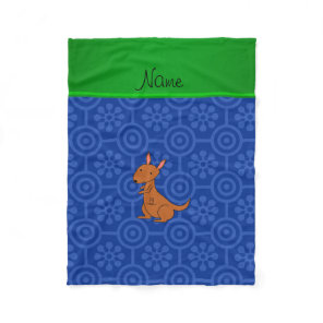 Cute animal kangaroo on a blue retro flowers patte fleece blanket