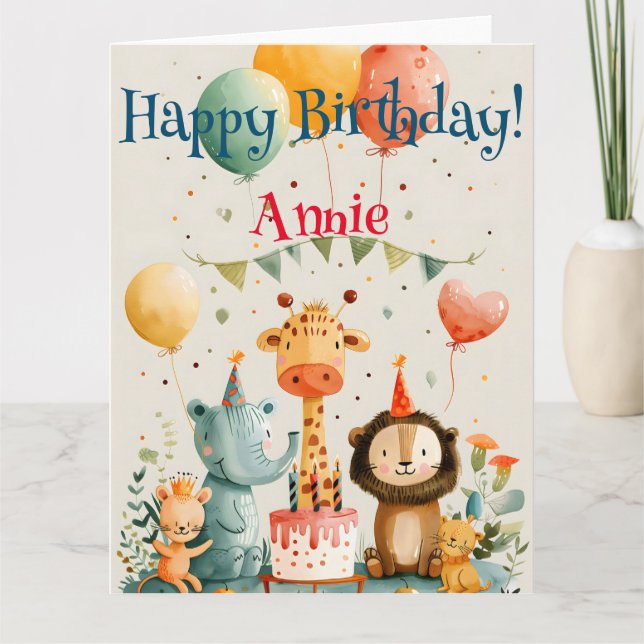 Cute animal kids design with birthday elements card (Front)