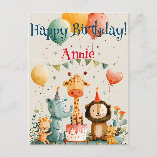 Cute animal kids design with birthday elements postcard (Front)