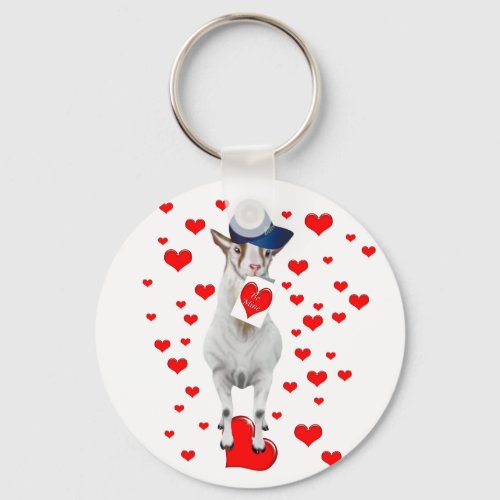 Cute Animal Lover Be Mine Valentine Goat Gift Keychain