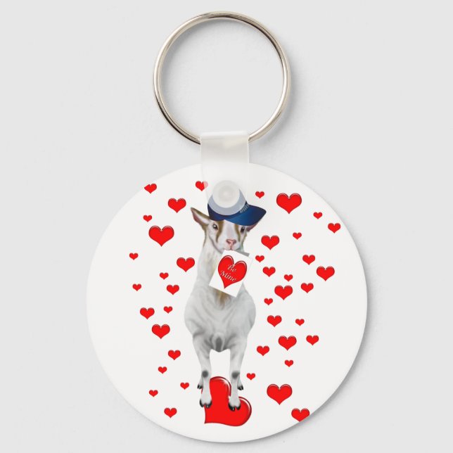 Cute Animal Lover Be Mine Valentine Goat Gift Keychain (Front)