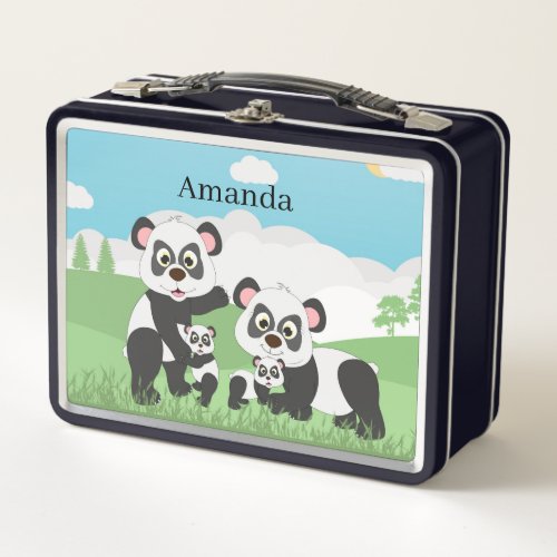 cute animal lovers add name panda bear metal lunch box