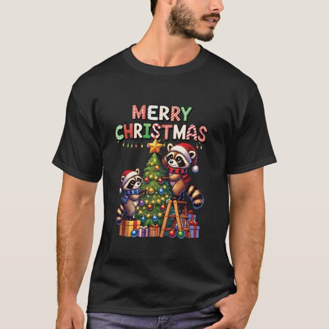 Cute Animal Lovers Funny Raccoons Decorating Chris T-Shirt (Front)