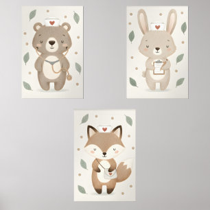 Cute Animal Neutral Woodland Nurse Nursery Wall Art Sets
