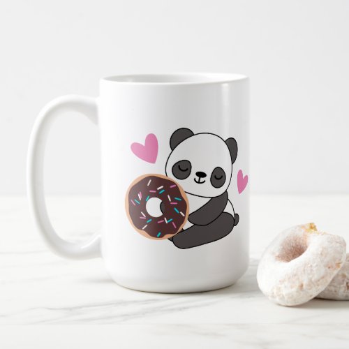 Cute Animal Panda Bear Pink Heart Donut  Coffee Mug