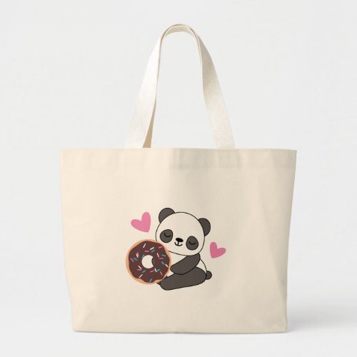 Cute Animal Panda Bear Pink Heart Donut  Large Tote Bag