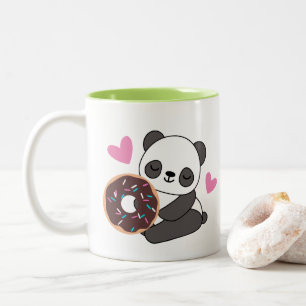 Cute Animal Panda Bear Pink Heart Donut Two-Tone Coffee Mug