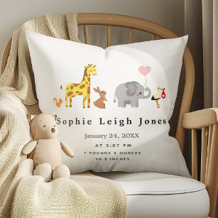 Cute Animal Parade Nursery Baby Throw Pillow