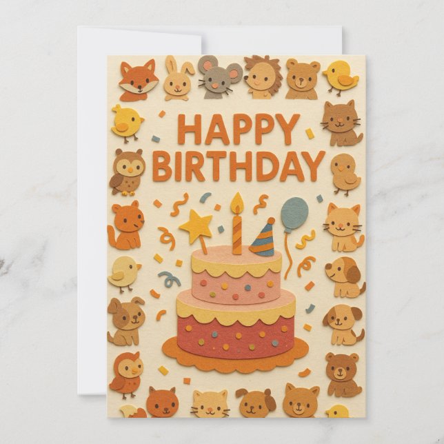 Cute Animal Party Birthday Card (Front)