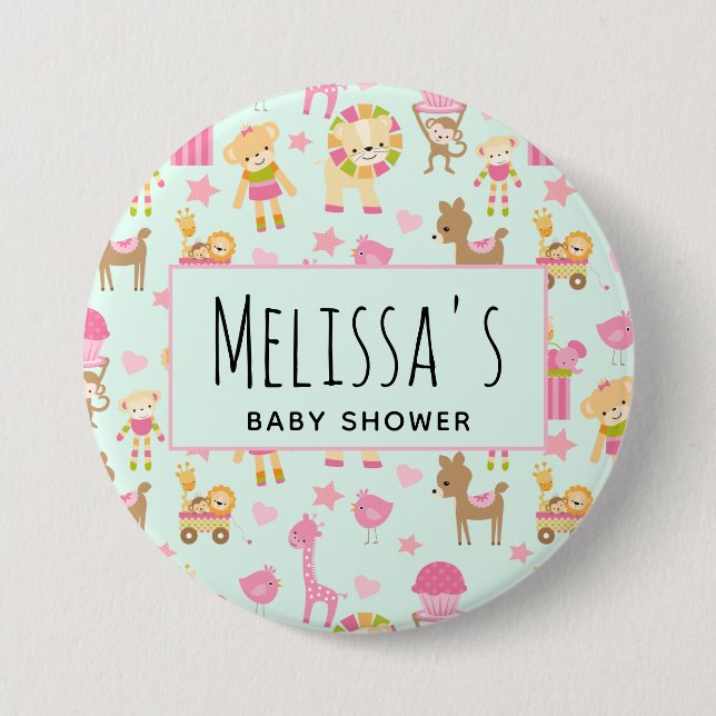 Cute Animal Pattern Baby Shower Button (Front)