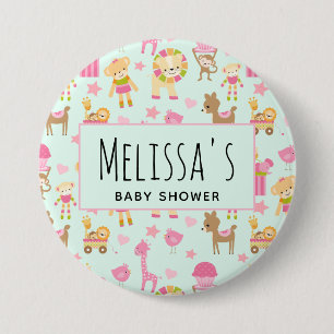 Cute Animal Pattern Baby Shower Button