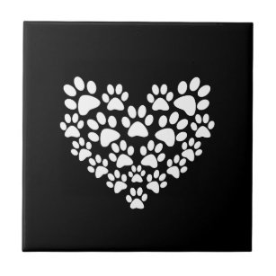 Cute Animal Pattern Black White Paw Print Heart Ceramic Tile