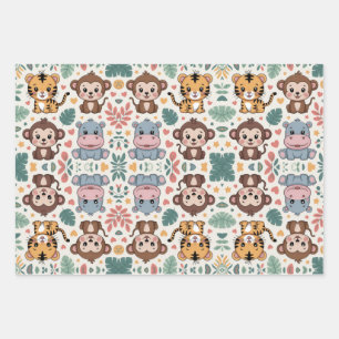 Cute animal pattern features monkeys wrapping paper sheets