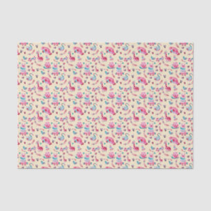 Cute Animal Pattern in Pink & Green Watercolor Tissue Paper