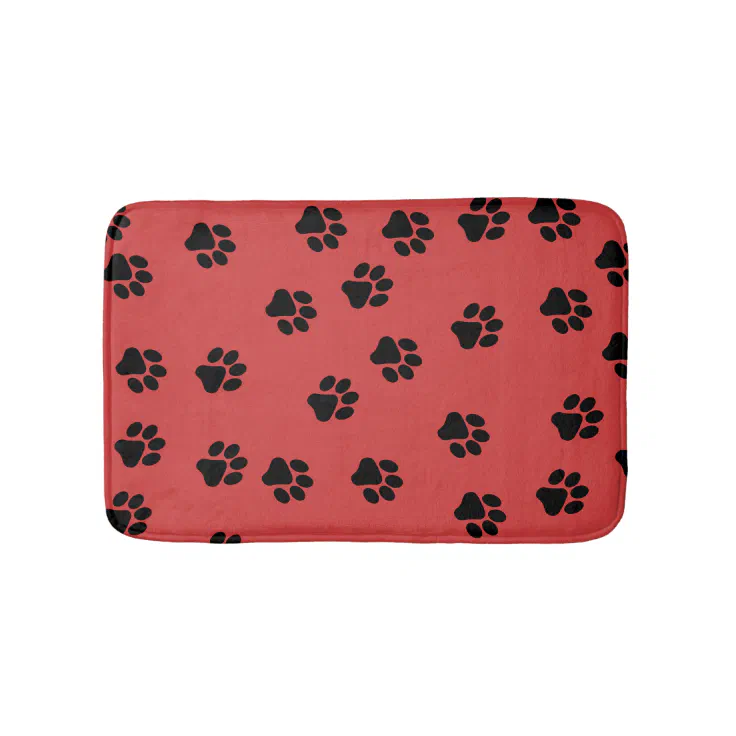 Cute Animal Paw Print Pattern Black Bathroom Mat | Zazzle