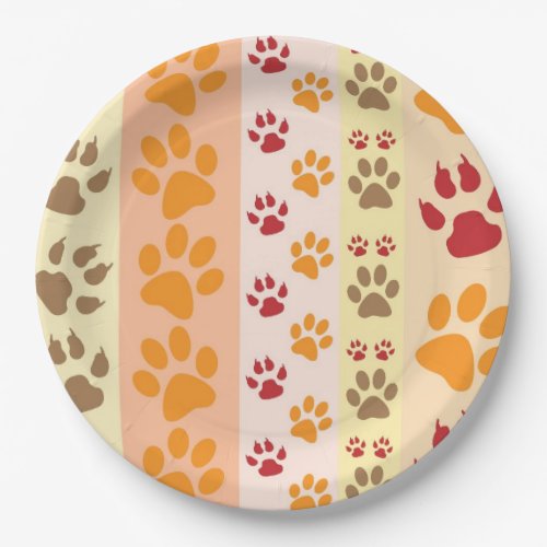 Cute Animal Paw Prints Pattern in Natural Colors Paper Plates
