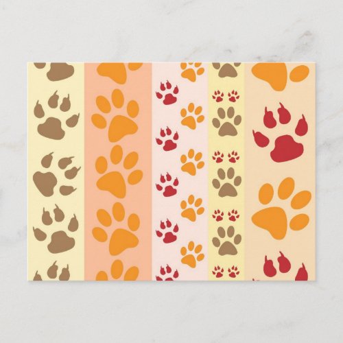 Cute Animal Paw Prints Pattern in Natural Colors Postcard