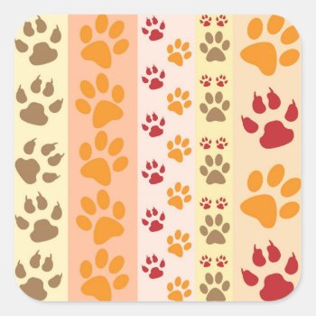 Cute Animal Paw Prints Pattern In Natural Colors Square Sticker by Mirribug at Zazzle
