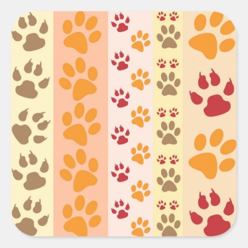 Cute Animal Paw Prints Pattern in Natural Colors Square Sticker