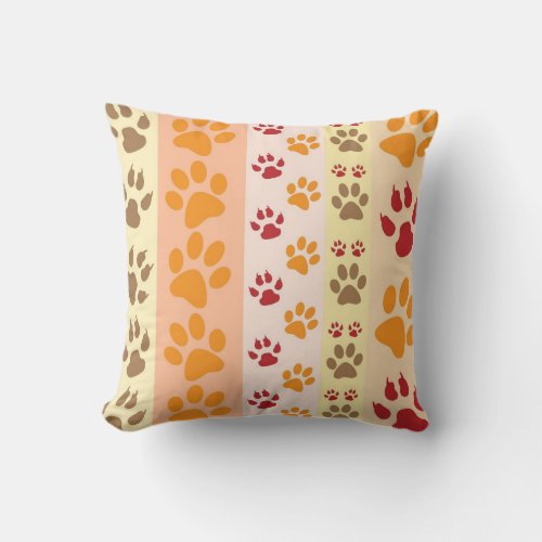 Cute Animal Paw Prints Pattern in Natural Colors Throw Pillow
