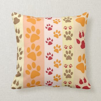 Cute Animal Paw Prints Pattern In Natural Colors Throw Pillow by Mirribug at Zazzle