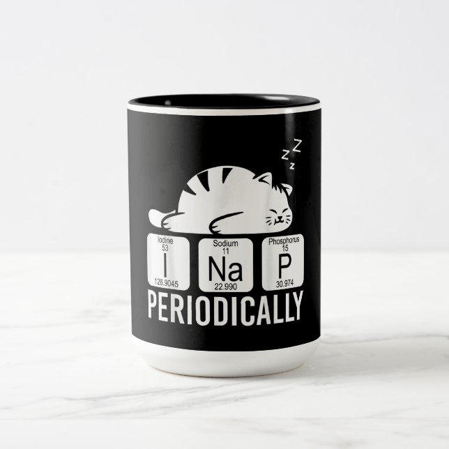 Cute Animal Periodic Table Funny Chemistry Cat Two-Tone Coffee Mug (Center)
