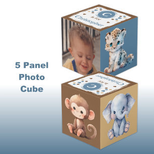Cute animal photo name for nursery blue brown cube