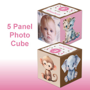 Cute animal photo name for nursery pink brown cube