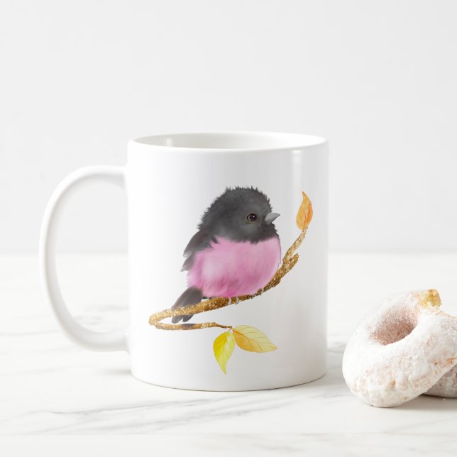 Cute Animal Pink Robin Bird Mug (With Donut)