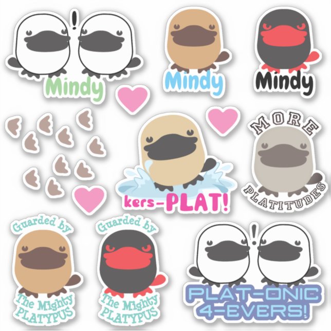 Cute animal platypus puns footprints sticker set (Front)