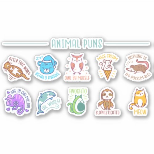 CUTE ANIMAL PUNS SET  STICKER