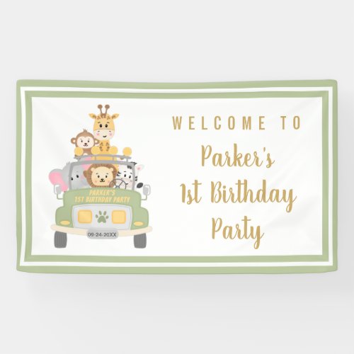 Cute Animal Safari 1st Birthday Party Welcome Banner