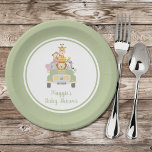 Cute Animal Safari Baby Shower Paper Plates<br><div class="desc">This army green gender-neutral baby shower paper plate features a cute illustration of baby animals (lion,  elephant,  zebra,  monkey and giraffe) piled into a safari vehicle and the mother's name and "Baby Shower" in coordinating army green script. Perfect for drive by baby showers.</div>