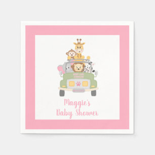 Cute Animal Safari Pink Baby Girl Shower Napkins