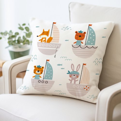 Cute Animal Sailing Pillow Nursery Decor  Throw Pillow