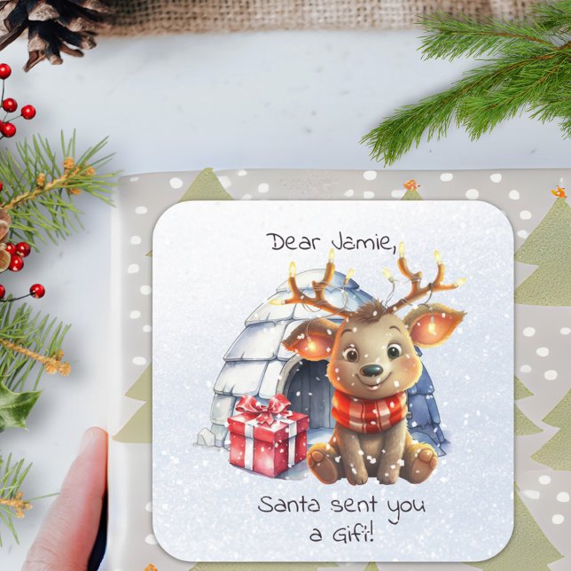 Cute Animal Santa Reindeer Snowflake Kid Christmas Square Sticker (Creator Uploaded)