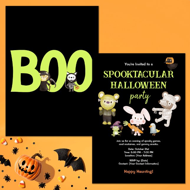 Cute Animal Spooktacular Halloween Kids Party Invitation (Creator Uploaded)