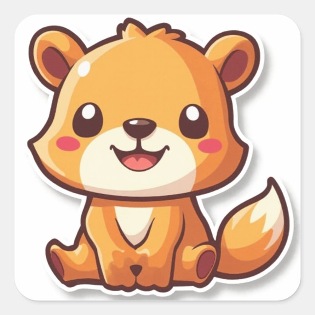 Cute Animal Square Sticker (Front)