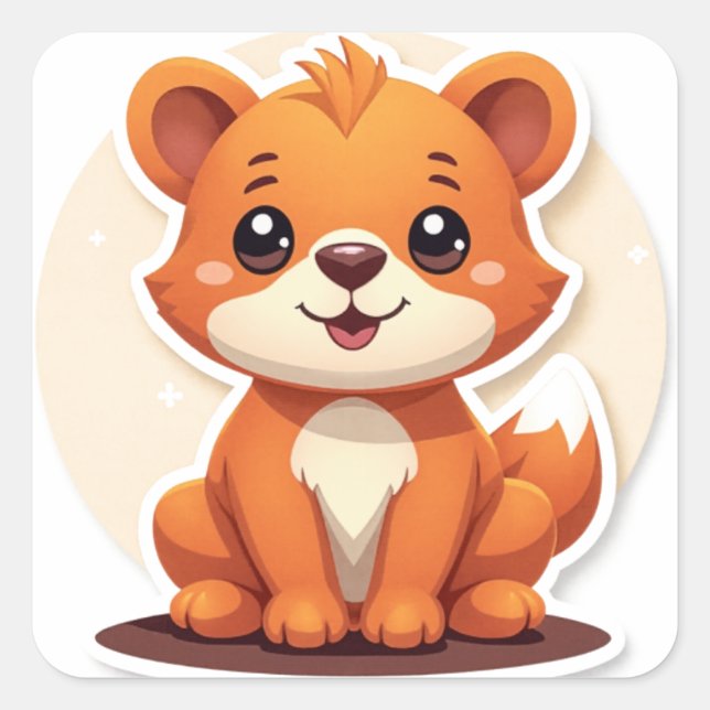 Cute Animal Square Sticker (Front)