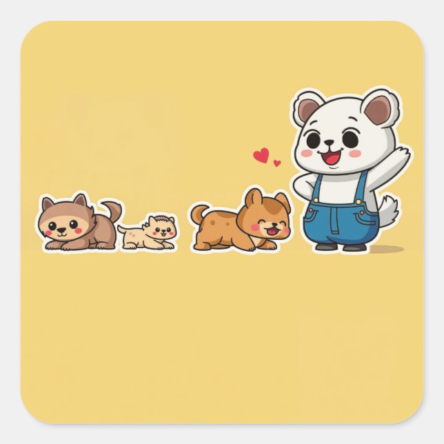 Cute Animal Square Sticker (Front)