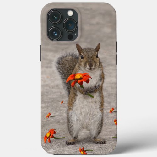 Cute animal squirrel with red sunflower Tithonia iPhone 13 Pro Max Case