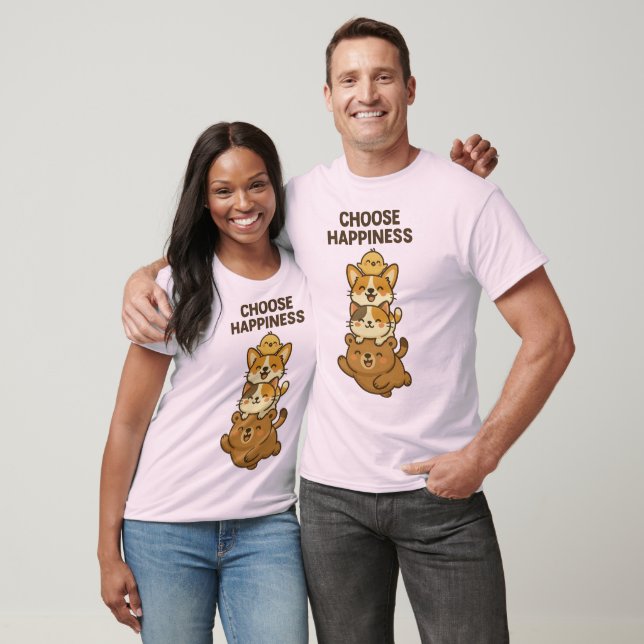 Cute Animal Stack Illustration T-Shirt (Unisex)