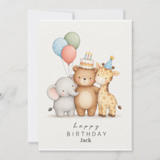 Cute animal theme happy birthday invitation