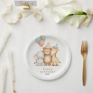 Cute animal theme happy birthday paper plates