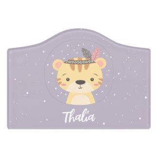 Cute Animal Tiger Personalized Name Purple Door Sign