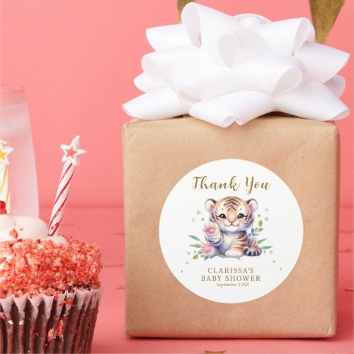 Cute Animal Tiger Stars Baby Shower Thank You Classic Round Sticker