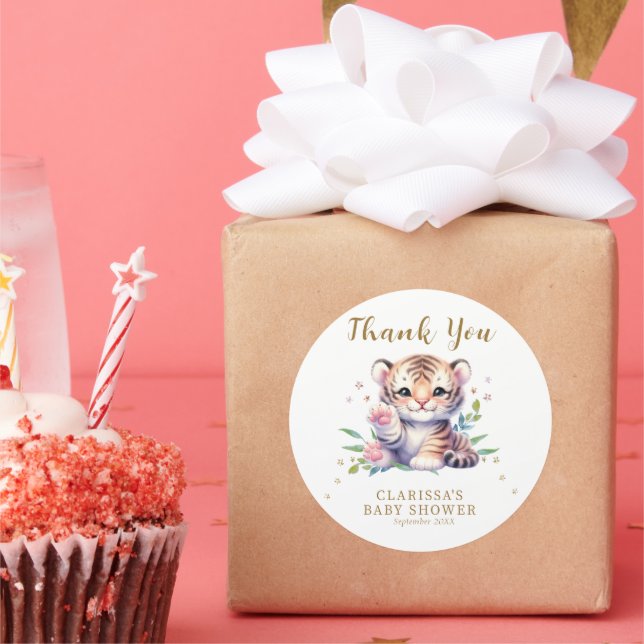 Cute Animal Tiger Stars Baby Shower Thank You Classic Round Sticker (Party)