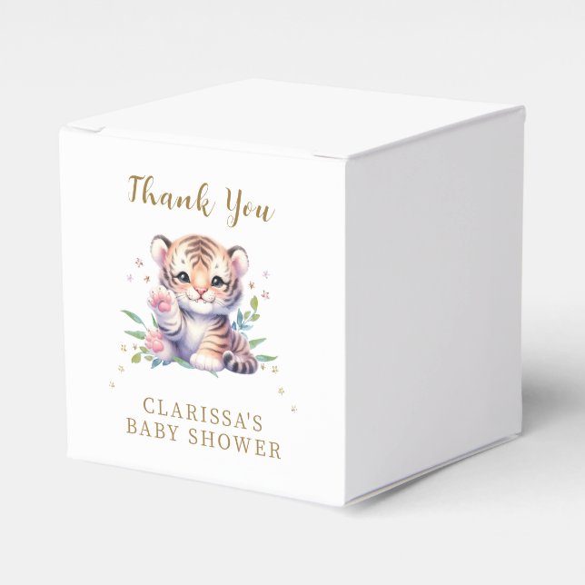 Cute Animal Tiger Stars White Baby Shower Favor Boxes (Front Side)